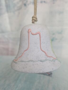Hand-Painted Ceramic Bell Ornament in Pale Blue with Pastel Accents